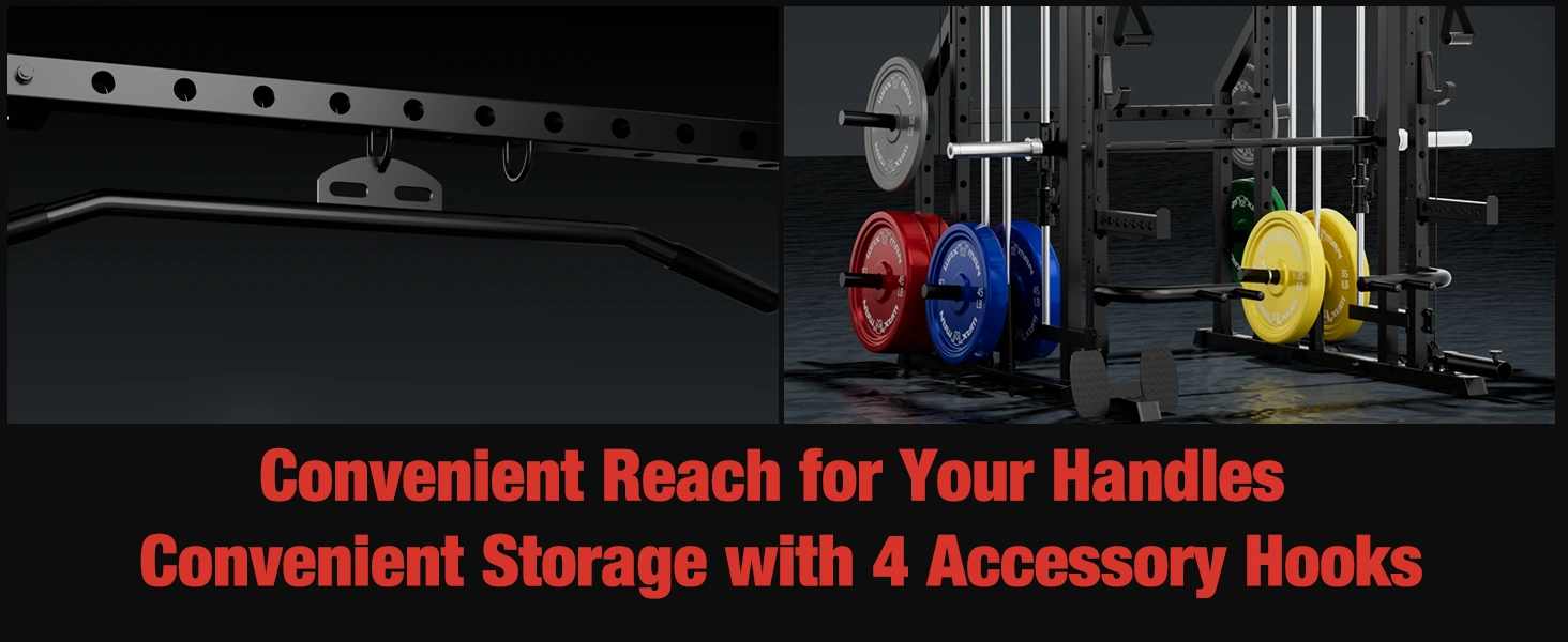 Waxman Smith Machine, 2000LBS Multifunctional Squat Rack with LAT Pull Down System&Cable Crossover Machine for Home Gym, Power Cage with Dip/Leg Raise Attachments, Free Handles, Band Pegs - Image 3