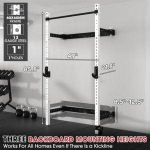 Waxman Wall Mounted Squat Rack, Folding Power Rack with Lat Pulldown & Cable Crossover System, Power Cage with Pulley System for Home Gym