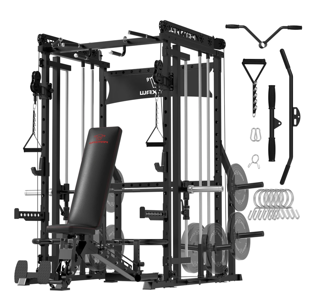Waxman Smith Machine, 2000LBS Multifunctional Squat Rack with LAT Pull Down System&Cable Crossover Machine for Home Gym, Power Cage with Dip/Leg Raise Attachments, Free Handles, Band Pegs - Image 5