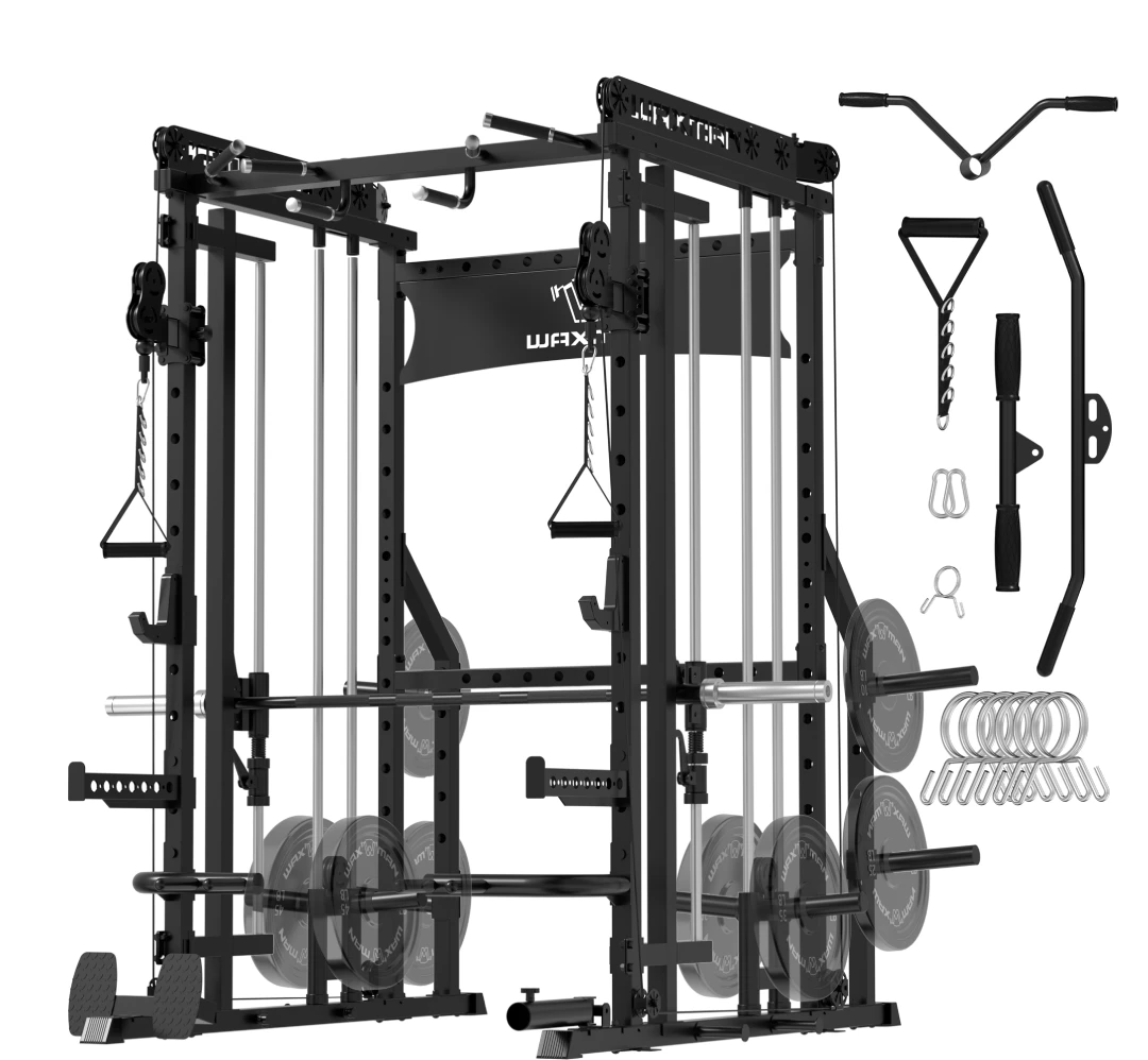 Waxman Smith Machine, 2000LBS Multifunctional Squat Rack with LAT Pull Down System&Cable Crossover Machine for Home Gym, Power Cage with Dip/Leg Raise Attachments, Free Handles, Band Pegs - Image 6