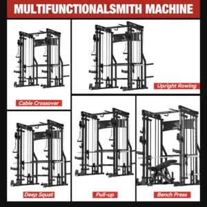 Waxman Smith Machine, 2000LBS Multifunctional Squat Rack with LAT Pull Down System&Cable Crossover Machine for Home Gym, Power Cage with Dip/Leg Raise Attachments, Free Handles, Band Pegs