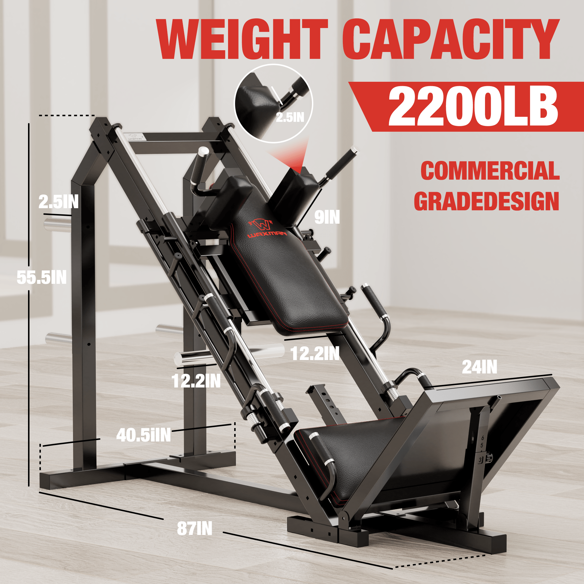 Waxman Leg Press Hack Squat Machine Combo, 2-in-1Leg Exercise Machine with Linear Bearing, Special for Lower Body with Weight Storage for Quads, Hamstring with 340 lbs Color Plates - Image 2