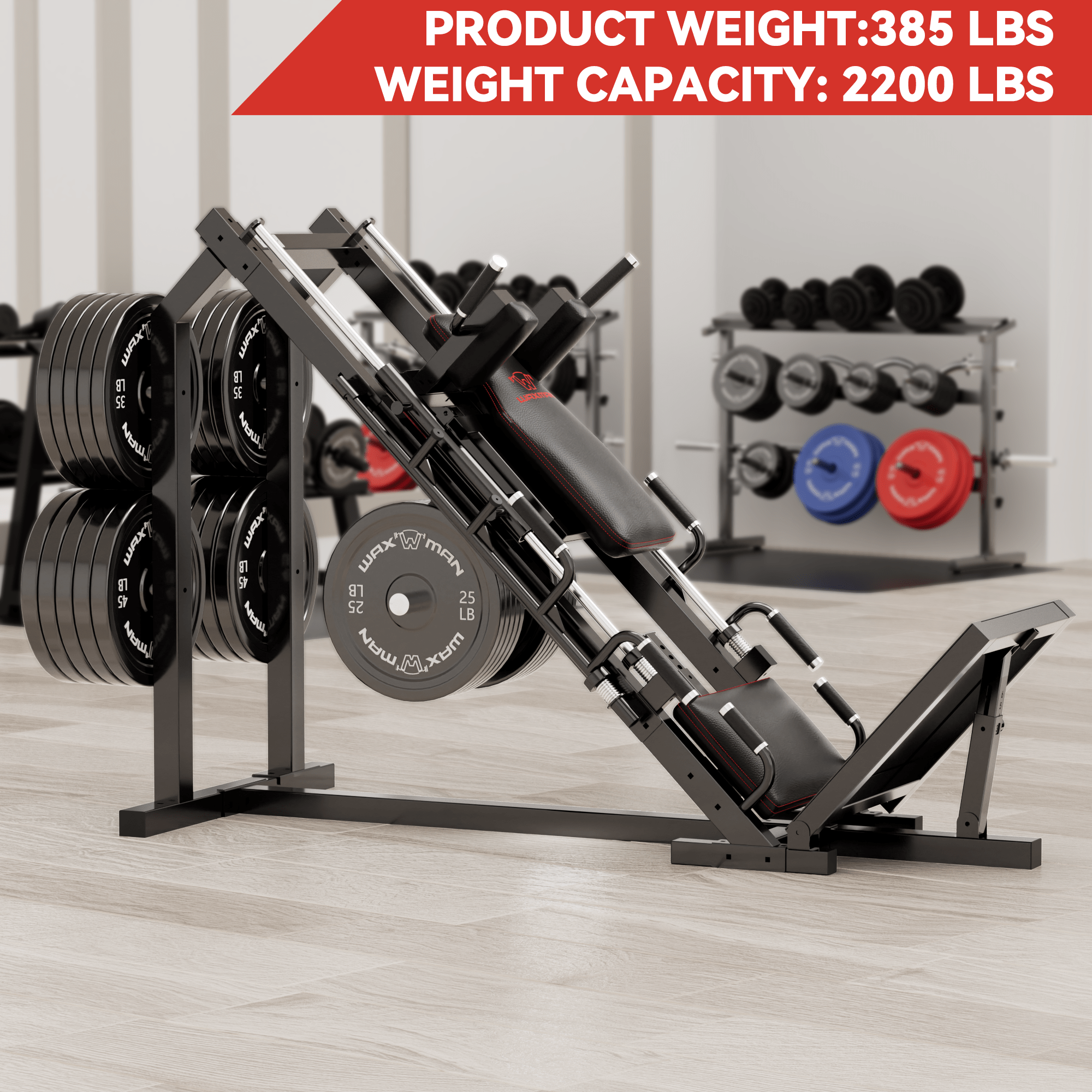 Waxman Leg Press Hack Squat Machine Combo, 2-in-1Leg Exercise Machine with Linear Bearing, Special for Lower Body with Weight Storage for Quads, Hamstring with 340 lbs Color Plates - Image 5