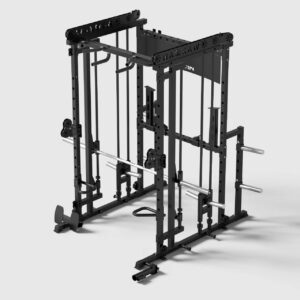 Smith Machine, 2200lbs Squat Rack with LAT-Pull Down System & Cable Crossover Machine, Training Equipment with Leg Hold-Down Attachment
