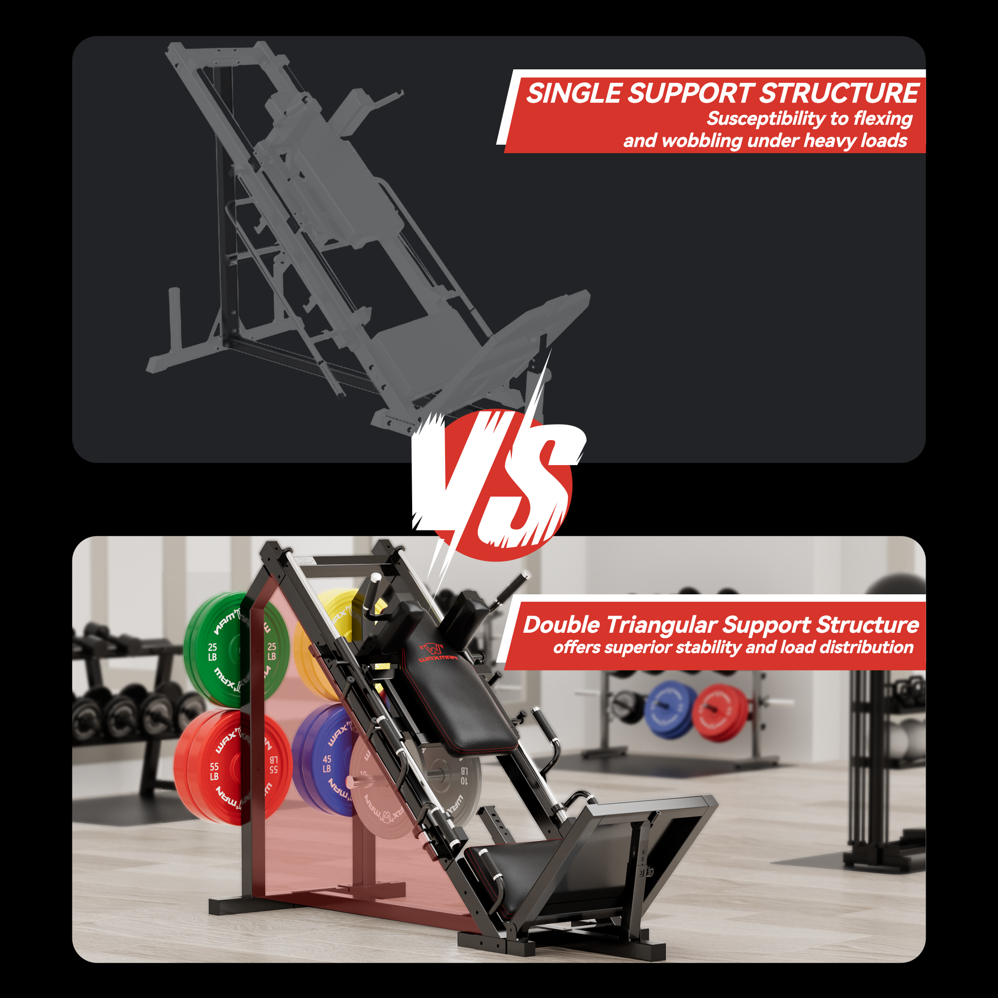 Waxman Leg Press Hack Squat Machine Combo, 2-in-1Leg Exercise Machine with Linear Bearing, Special for Lower Body with Weight Storage for Quads, Hamstring with 340 lbs Color Plates - Image 3